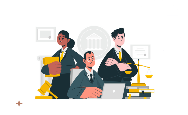 Ilustración de abogados especialistas en derecho corporativo y empresarial